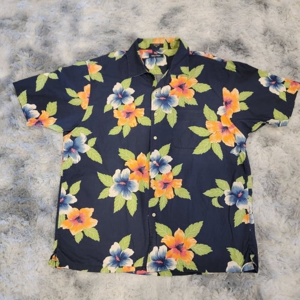 Nautica Aloha Shirt Hibiscus flowers Men's Size XL #761